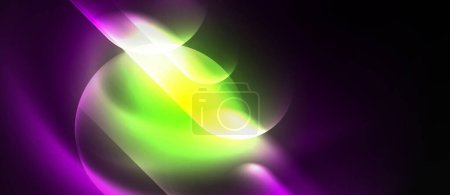 Illustration for Vibrant swirls of magenta, electric blue, and yellow create a colorful pattern on a black background reminiscent of a gas circle in art graphics - Royalty Free Image
