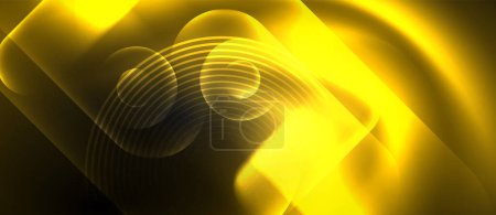 Illustration for A glowing circle on a yellow background, reminiscent of a radiant sun in the sky. The symmetry and pattern create a mesmerizing art piece, with hints of electric blue and petallike shapes - Royalty Free Image