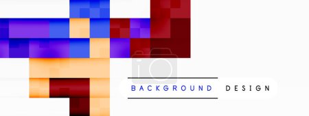 Illustration for A vibrant geometric pattern of rectangles in shades of azure, violet, electric blue, and magenta on a white background. The design features parallel lines and a variety of tints and shades - Royalty Free Image
