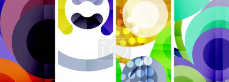 Illustration for A collage of four different colored circles with the number 3 in the middle, showcasing a mix of Electric Blue, Paint, and Art. The circles form a pattern similar to a painting on glass drinkware - Royalty Free Image