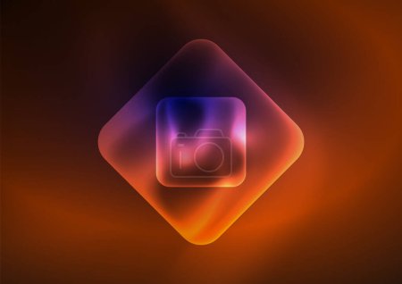 Illustration for An electric blue circle of light fixture creates symmetry against a dark orange background, resembling a glowing square with magenta petals and metal details. Perfect for macro photography - Royalty Free Image