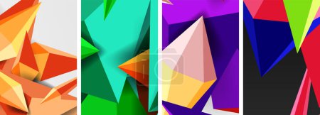 Illustration for A creative art piece composed of a collage of four triangles in tints and shades of electric blue and magenta on a white background, showcasing symmetry and pattern - Royalty Free Image