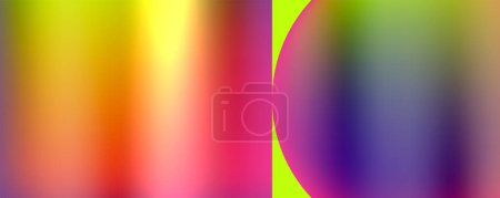 Ilustración de Un vibrante fondo de color arco iris con un círculo azul eléctrico en el centro, mostrando colorido, magenta, arte, tintes y tonos, patrón, gráficos y simetría en las artes visuales - Imagen libre de derechos