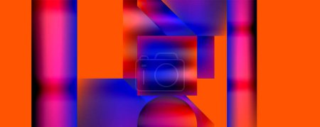 Téléchargez les illustrations : Un fond abstrait vibrant avec un motif coloré de rectangles rouges, bleus et violets dans différentes teintes et nuances, créant un design symétrique et électrisant - en licence libre de droit