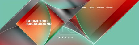 A colorful geometric background featuring a gradient of red and green hues, incorporating triangles, circles, and symmetrical patterns like those found in art and design