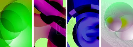 Téléchargez les illustrations : Un collage de couleurs et de motifs vibrants, dont le violet, le violet, le rose et le bleu électrique. L'art se compose de diverses formes comme des rectangles, mettant en valeur les teintes et les nuances de magenta - en licence libre de droit