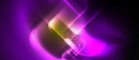 Ilustración de Una vibrante mezcla de luz púrpura y amarilla crea un contraste llamativo sobre un fondo negro profundo. Los colores se mezclan en un patrón fascinante, dando una sensación de energía y tecnología - Imagen libre de derechos