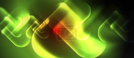 Téléchargez les illustrations : Un motif bleu électrique de lumières vertes et jaunes brille sur un fond noir, ressemblant à des cercles liquides de coloris dans un affichage fluide et artistique - en licence libre de droit