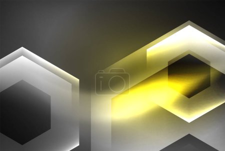 Illustration for The rectangular wood fixture on the ceiling casts shadows, creating a triangle shape. In the darkness, a fluorescent lamp emits a yellow light resembling a soccer ball - Royalty Free Image