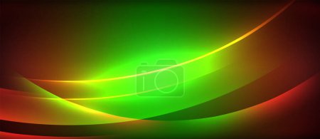 Illustration for Colorful waves of green, yellow, and red contrast beautifully against the dark sky, creating a mesmerizing visual effect reminiscent of electric blue and magenta hues in the natural landscape - Royalty Free Image
