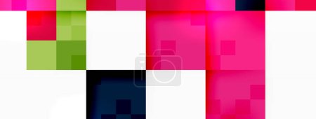 Der Buchstabe T verkörpert eine farbenfrohe Darstellung von rosa, grünen und schwarzen Quadraten und schafft ein lebendiges und symmetrisches Design, das an Textilkunst in Magenta- und Violetttönen erinnert.