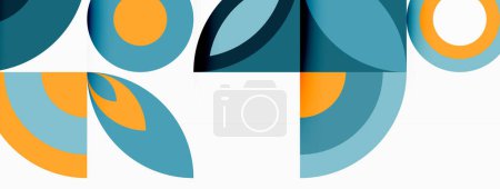Illustration for The artwork features a vibrant combination of electric blue and aqua in a geometric pattern of rectangles and circles on a white background - Royalty Free Image