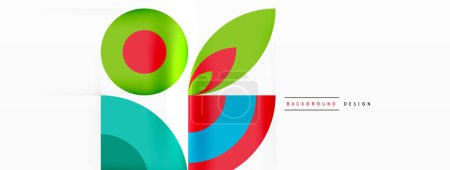Ilustración de Un logotipo colorido con un círculo rojo y hojas verdes sobre un fondo blanco. Alta calidad - Imagen libre de derechos