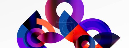 Illustration for A playful mix of colorful circles and triangles in electric blue, magenta, and other vibrant hues create a mesmerizing pattern of symmetry and creativity on a white background - Royalty Free Image
