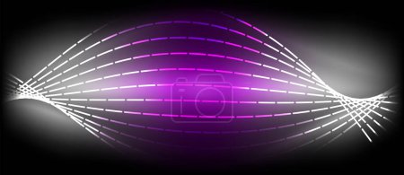 Eine symmetrische violett-weiße Welle auf schwarzem Hintergrund, die an Automobilbeleuchtung erinnert und einen visuellen Effekt mit elektrischen Blau-, Magenta- und Violetttönen erzeugt