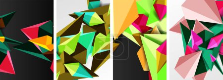 Illustration for A creative arts piece made from construction paper with a collage of four differently colored triangles on a black and white background, showcasing symmetry and tints and shades - Royalty Free Image