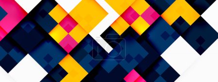 Illustration for A vibrant geometric design featuring an array of colorful squares in shades of purple, orange, violet, and magenta, creating a symmetrical pattern on a white background - Royalty Free Image