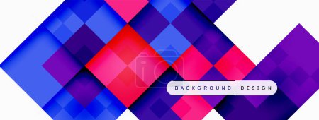 Illustration for Colorfulness abounds in this design featuring red, blue, and purple squares on a white background. Shades of azure, violet, pink, and magenta create a vibrant flooring of rectangles and triangles - Royalty Free Image