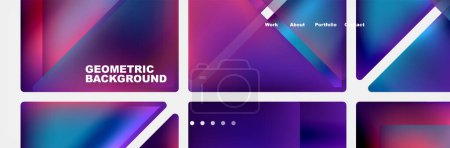 Illustration for A collection of vibrant purple and blue geometric backgrounds featuring colorfulness, symmetry, and patterns. Perfect for technology projects or bold design choices - Royalty Free Image