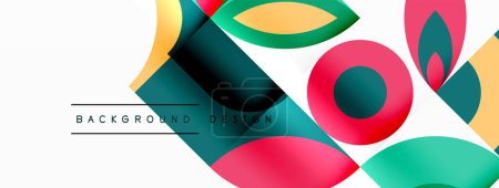 Illustration for A vibrant design featuring colorful circles and leaves on a white background. The art includes tints and shades of electric blue and magenta, forming a pattern of circles and rectangles - Royalty Free Image