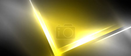 Ein elektrisches blaues Licht erhellt ein goldenes Metalldreieck auf einem gemusterten schwarzen Hintergrund, erzeugt einen Linseneffekt und wirft Schatten durch den Raum.