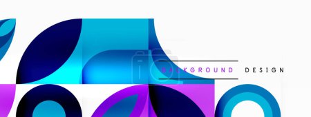 Illustration for An electric blue background with vibrant purple and magenta circles and squares creates a dynamic art pattern. Tints and shades of violet add depth to the geometric shapes - Royalty Free Image