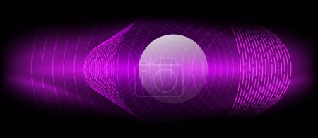 Téléchargez les illustrations : Un fond violet circulaire avec une lune magenta vibrante au centre. Avec une police bleue électrique, ce design est parfait pour un événement astronomique ou une promotion de divertissement - en licence libre de droit