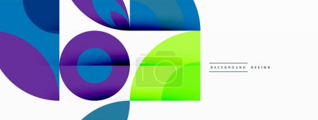 Illustration for An artistic design featuring a vibrant color palette of electric blue, violet, magenta in geometric shapes like rectangles and circles on a white canvas - Royalty Free Image