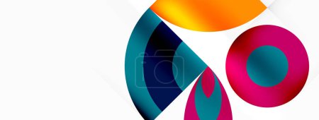 Ilustración de Un logotipo vibrante con círculos y triángulos en tonos azules, azules eléctricos y magenta sobre un fondo blanco. El diseño incorpora simetría, patrones y una fuente moderna - Imagen libre de derechos