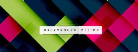 Illustration for A vibrant background design featuring geometric shapes like rectangles and triangles in magenta and electric blue. The symmetry and patterns create a visually appealing canvas for a logo or signage - Royalty Free Image