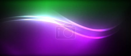 Ilustración de Una mezcla de ondas púrpuras y verdes sobre un fondo negro que se asemeja a un horizonte espacial. Una impresionante mezcla de colores inspirada en objetos astronómicos en el cielo - Imagen libre de derechos