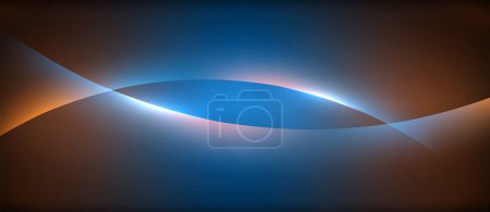 Ilustración de Un círculo azul de gas líquido que se asemeja a un objeto astronómico con una onda eléctrica azul y naranja sobre un fondo oscuro, creando un efecto de destello de lente. Una impresionante mezcla de ciencia y arte - Imagen libre de derechos