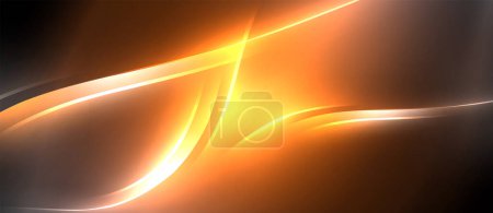Illustration for An amber wave of gas resembling an astronomical object, glowing orange against a black background. The heat radiates through the horizon, creating tints and shades like a lens flare on the road - Royalty Free Image