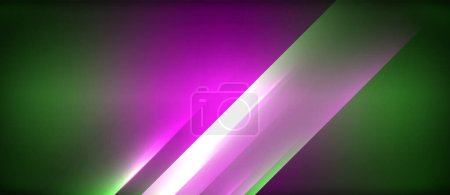 Téléchargez les illustrations : Un faisceau lumineux violet vif et bleu électrique illumine un fond vert foncé, créant un motif coloré et artistique de nuances et de teintes - en licence libre de droit