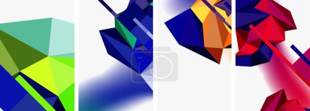 Téléchargez les illustrations : Une composition vibrante de formes géométriques en bleu électrique, triangles, rectangles et motifs, créant une œuvre d'art symétrique avec des graphismes audacieux et un geste logolike moderne - en licence libre de droit