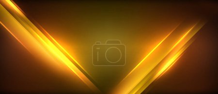 Illustration for An amberhued triangle with gold tints pops against a dark brown background. The pattern glows with heat, resembling a metal font. Lens flare adds symmetry to the rectangle shape - Royalty Free Image