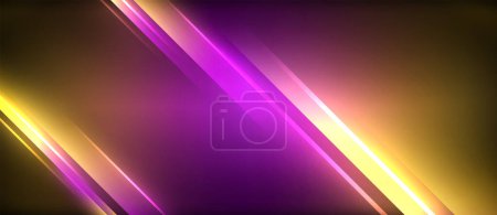 Un vibrante fondo púrpura y amarillo con líneas brillantes, mostrando colorido a través de tintes y tonos de magenta y violeta. El patrón de neón azul eléctrico añade un toque moderno a los gráficos