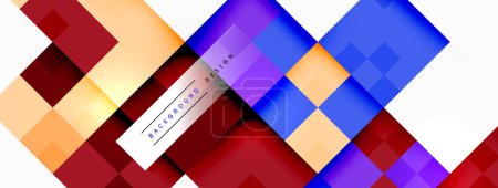Ilustración de Fondo colorido con cuadrados y flechas sobre un fondo blanco, mostrando simetría y patrones en tonos vibrantes como violeta, magenta, y varios tintes y tonos - Imagen libre de derechos