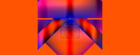 Ilustración de Patrón geométrico vibrante con triángulos y rectángulos en azul eléctrico, magenta y ámbar sobre un fondo naranja que emana colorido y simetría - Imagen libre de derechos
