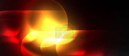 Ilustración de Un objeto astronómico en el cielo emite una imagen borrosa de luces rojas y amarillas sobre un fondo negro, creando un brillo cálido y vibrante que se asemeja al horizonte al atardecer. - Imagen libre de derechos