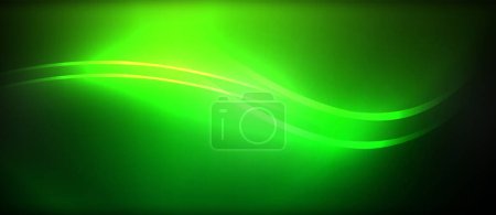 Illustration for A stunning green wave against a black sky resembling the aurora borealis, with hints of electric blue, neon magenta, and terrestrial plantlike visuals - Royalty Free Image