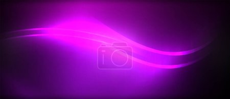 Ilustración de Una vibrante onda púrpura baila en la oscuridad sobre un fondo negro, mostrando tonos de violeta, rosa, magenta y azul eléctrico, creando un patrón fascinante parecido al gas espacial. - Imagen libre de derechos