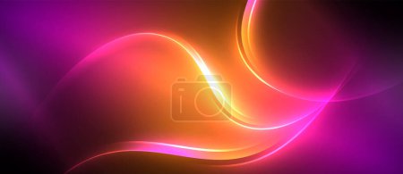 Illustration for An electric blue wave on a vibrant purple and orange backdrop, creating a mesmerizing pattern of colors resembling a glowing gas in water - Royalty Free Image