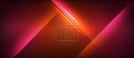 Illustration for Vibrant red and orange light beams create a colorful pattern on a dark background, with hints of magenta and electric blue. The lens flare adds a neon glow to the scene - Royalty Free Image