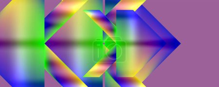 Téléchargez les illustrations : Un fond violet vif orné d'un motif géométrique arc-en-ciel mettant en valeur la coloréité, la créativité et la symétrie. Doté de triangles en bleu électrique, magenta et autres graphiques - en licence libre de droit