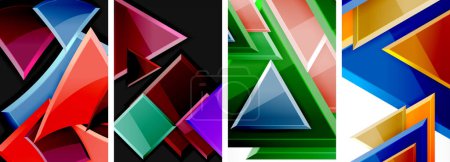 Illustration for Vibrant colorfulness pops against a monochromatic background in this art piece featuring four differently colored triangles set within a black and white rectangle - Royalty Free Image