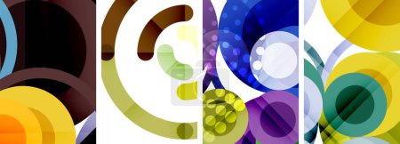 Ilustración de Una vibrante muestra de arte con varios círculos de colores sobre un fondo blanco. La mezcla de azul eléctrico, magenta y violeta crea un llamativo patrón de artes visuales que se asemeja a una pintura - Imagen libre de derechos