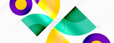 Ilustración de Un logotipo vibrante con un esquema de color amarillo, verde y púrpura, con círculos y cuadrados dispuestos en un patrón simétrico sobre un fondo blanco - Imagen libre de derechos