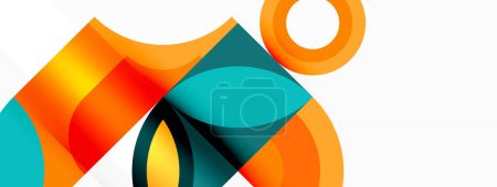Téléchargez les illustrations : Logo vibrant avec cercles orange, carrés, triangles, rectangles sur fond blanc. Le design met en valeur l'art, la symétrie, les motifs, les teintes et les nuances, et une esthétique picturale - en licence libre de droit