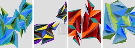 Ilustración de Conjunto de carteles abstractos patrón triángulo mosaico. Ilustración vectorial para fondo de pantalla, Banner, Fondo, Tarjeta, Ilustración de libros, landing page - Imagen libre de derechos